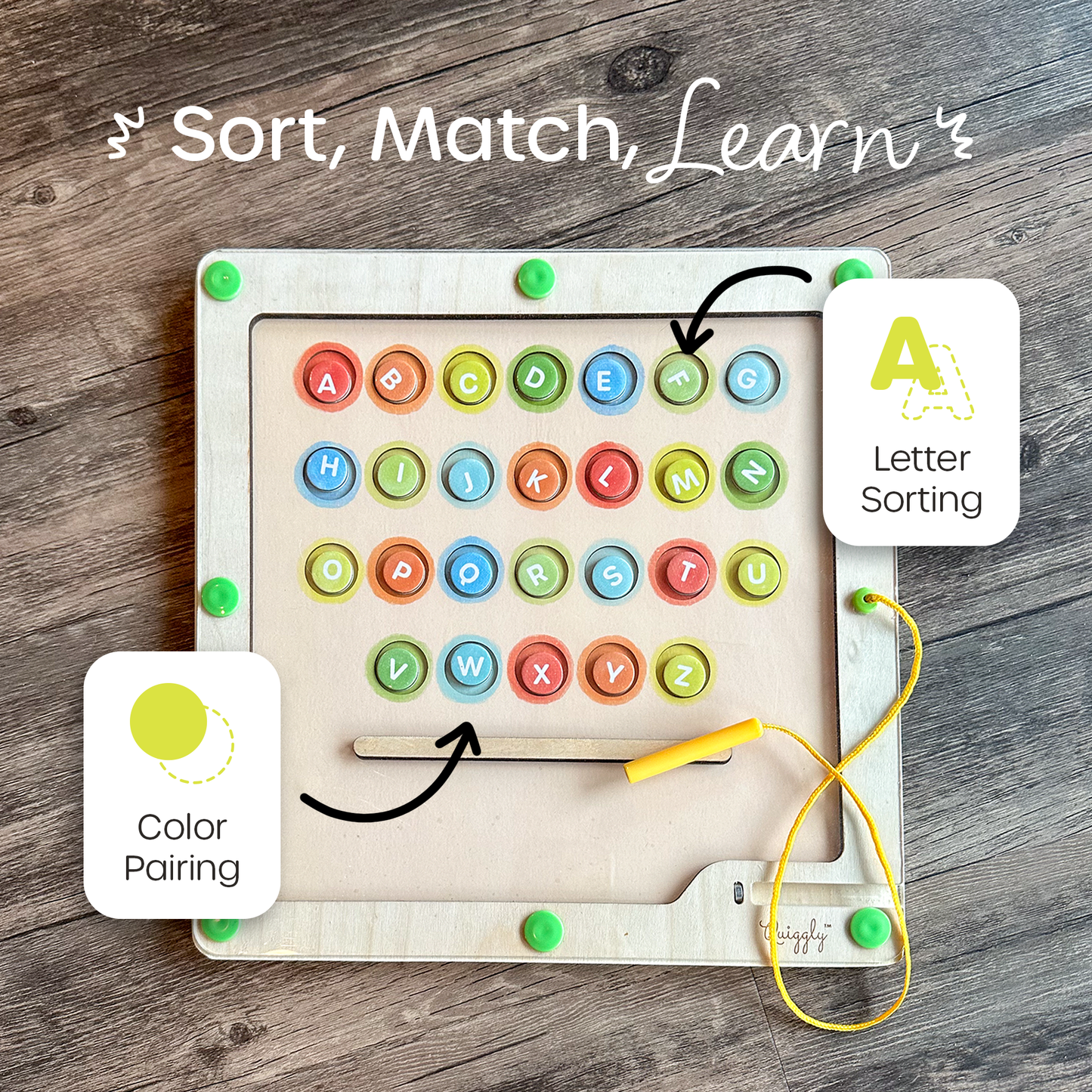 Magnetic maze board for sorting and matching letters and colors, great for early learning