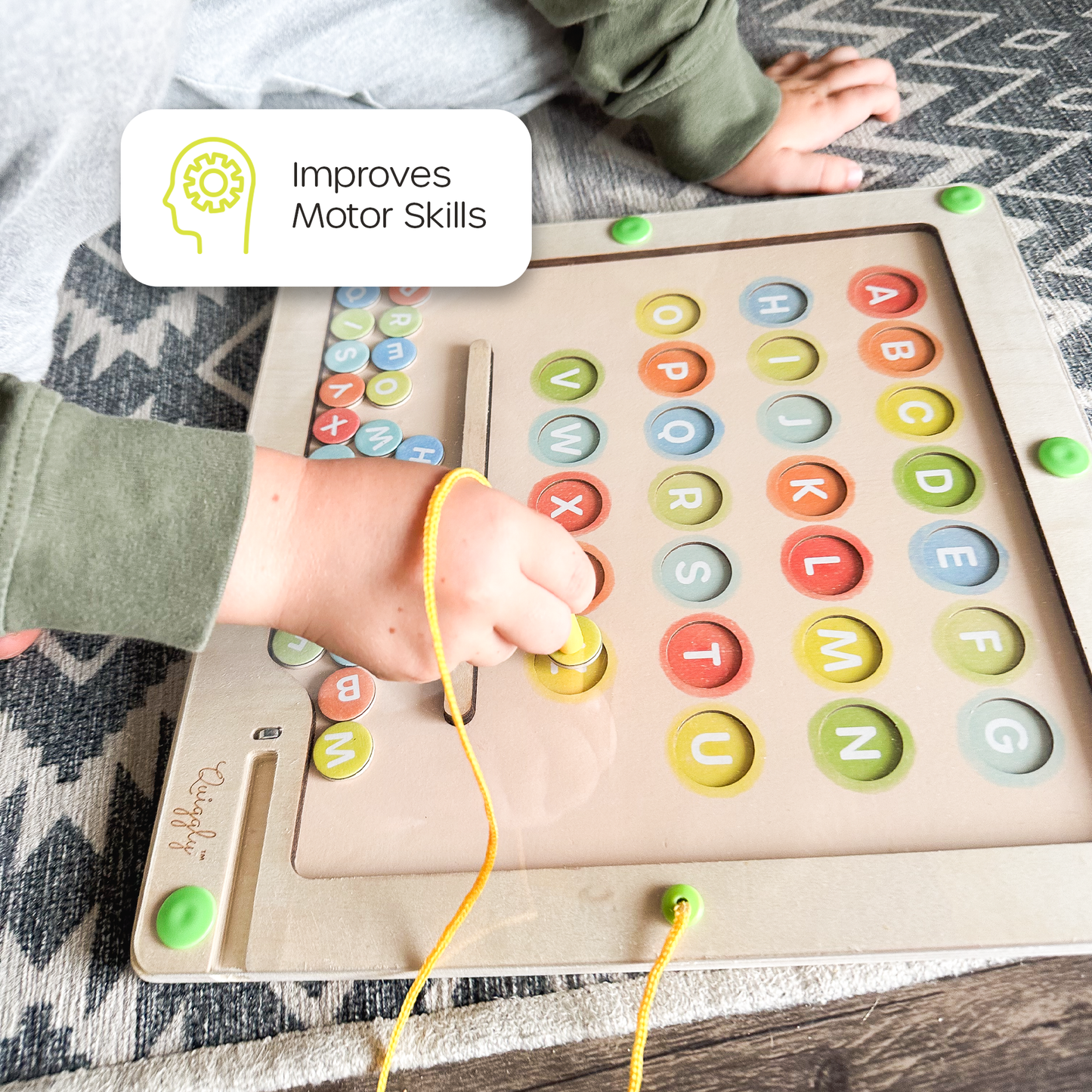 Alphabet and color maze toy designed to build fine motor skills in kids