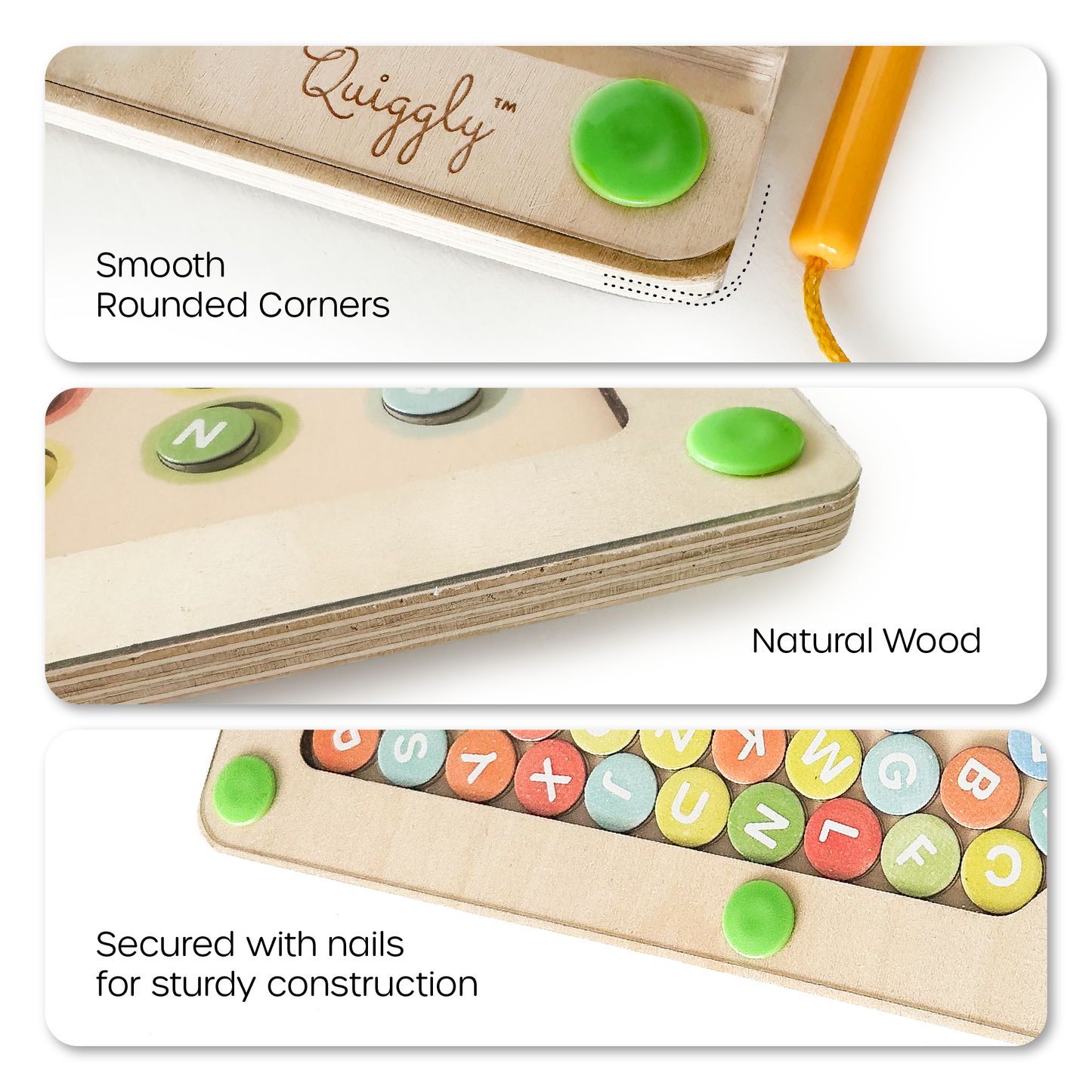 Wooden magnetic maze board with smooth corners and sturdy, nail-secured construction