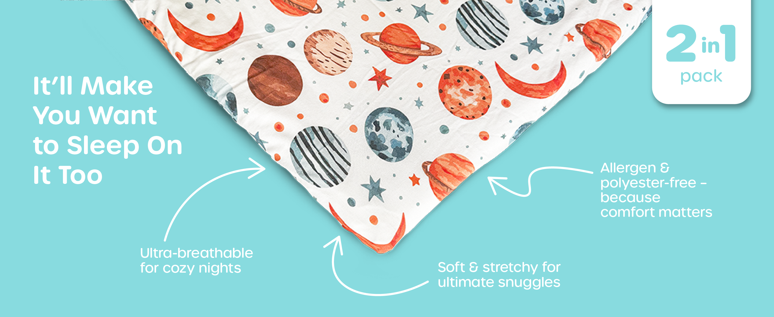 2-in-1 pack of soft, breathable baby sheets for Guava Lotus travel crib and bassinet