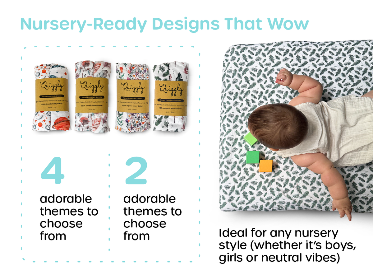 Available in 4 adorable themes, each with 2 unique designs to match any nursery style