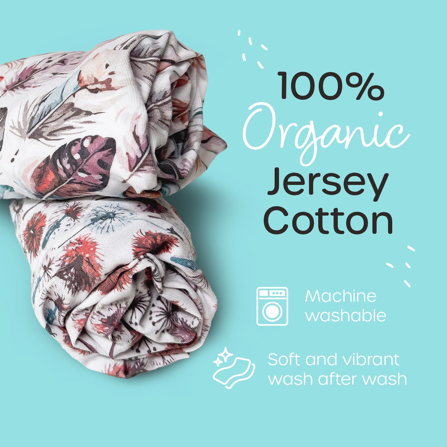 Rolled, beautifully patterned bassinet sheets made from 100% organic jersey cotton - soft, vibrant and machine washable.