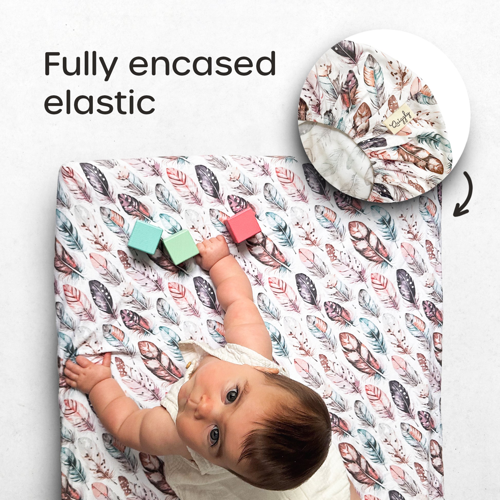 Crib sheet with snug fit for bassinet cribs, featuring fully encased elastic