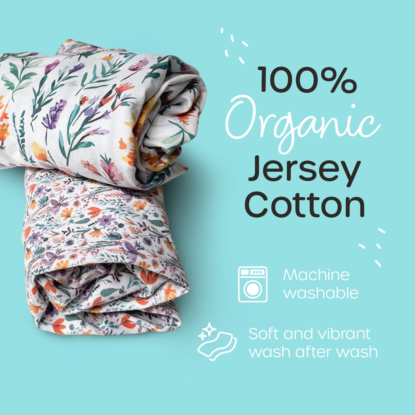 Rolled, beautifully patterned bassinet sheets made from 100% organic jersey cotton - soft, vibrant and machine washable.