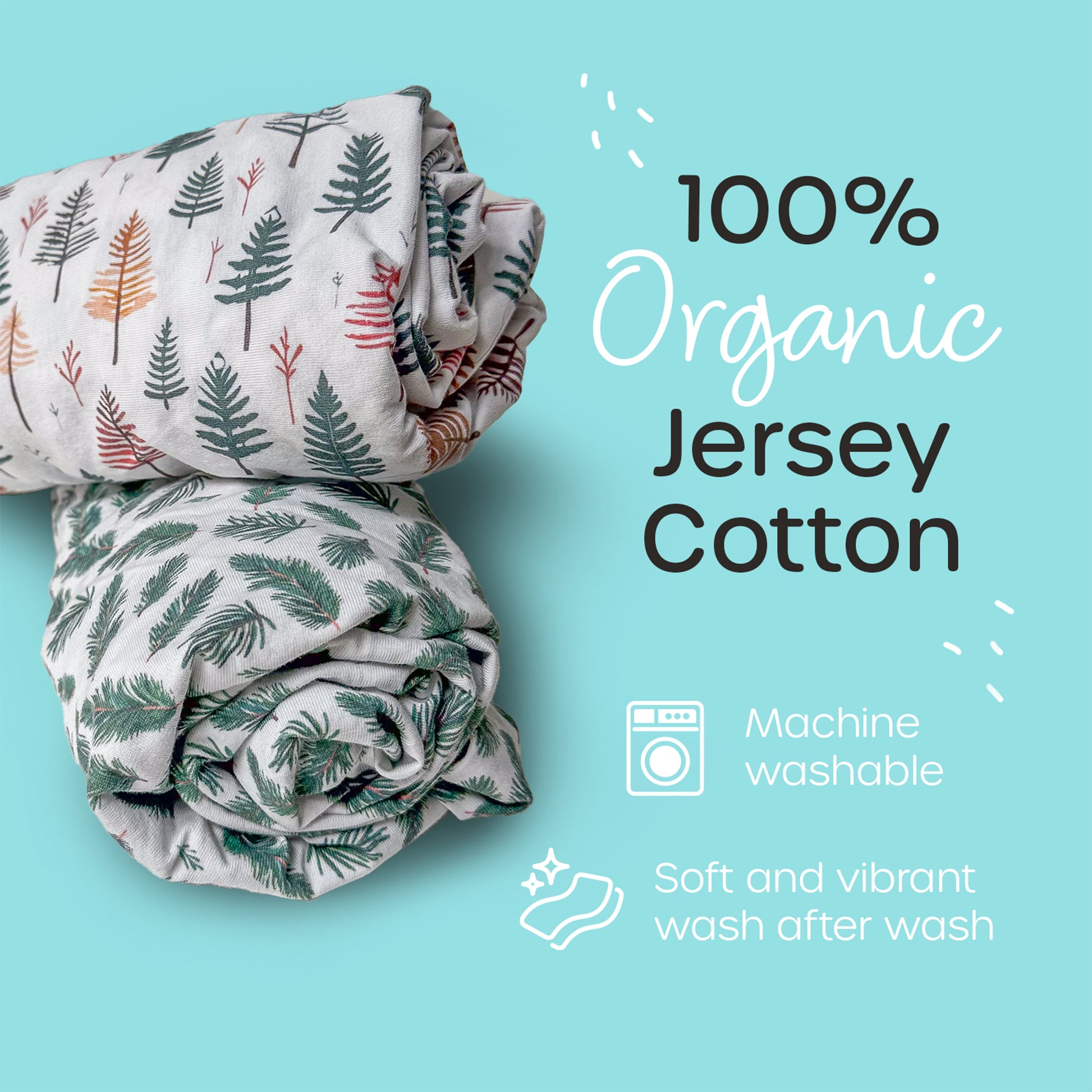 Rolled, beautifully patterned bassinet sheets made from 100% organic jersey cotton - soft, vibrant and machine washable.