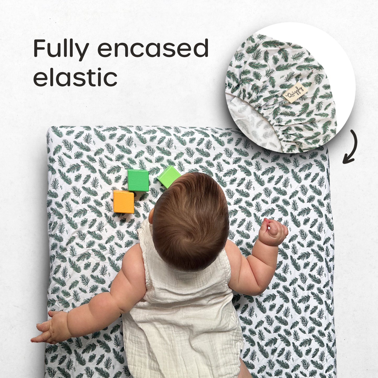 Crib sheet with snug fit for bassinet cribs, featuring fully encased elastic