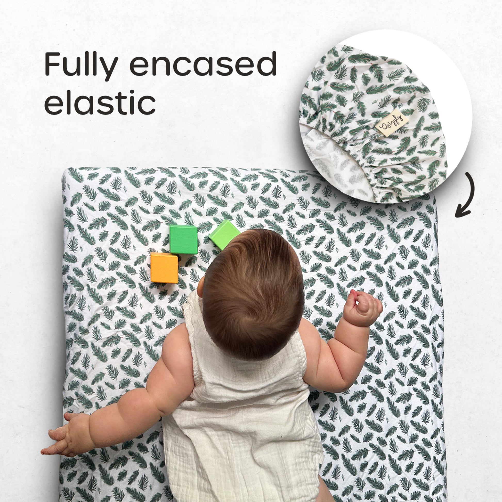 Crib sheet with snug fit for bassinet cribs, featuring fully encased elastic