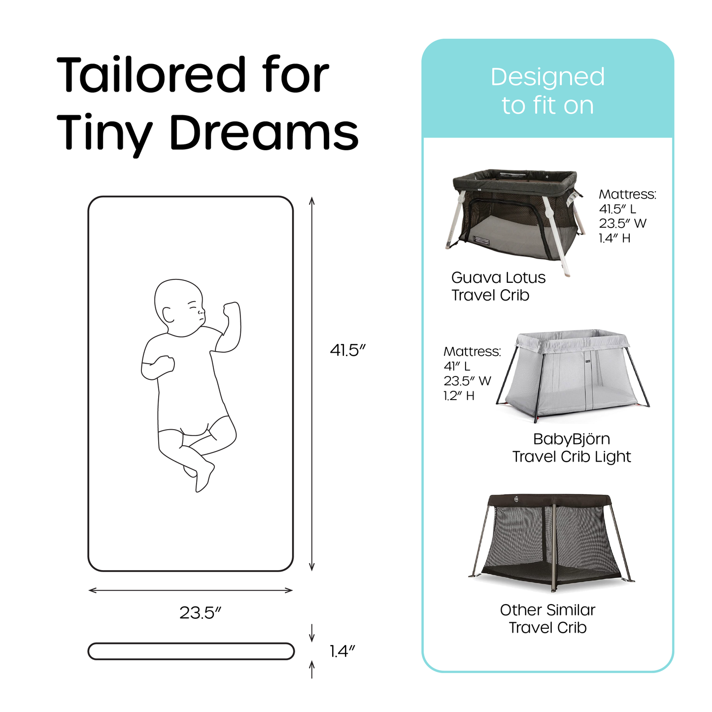 41.5 x 23.5 inch crib sheets designed to fit Guava Lotus, Baby Bjorn, and similar travel cribs with a secure snug fit