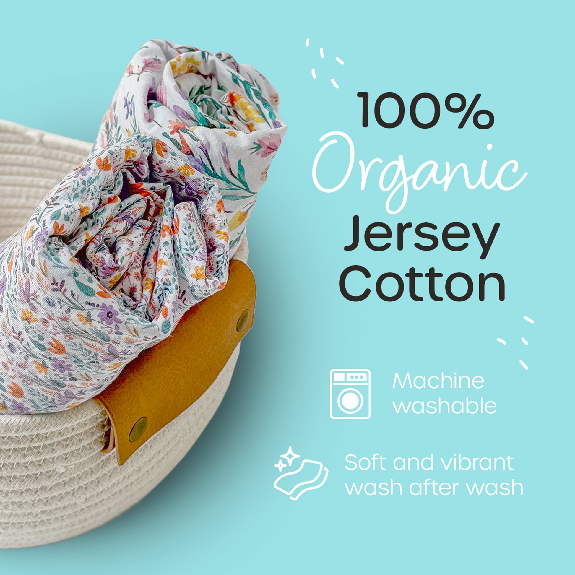 Rolled, beautifully patterned travel crib sheets made from 100% organic jersey cotton - soft, vibrant and machine washable.