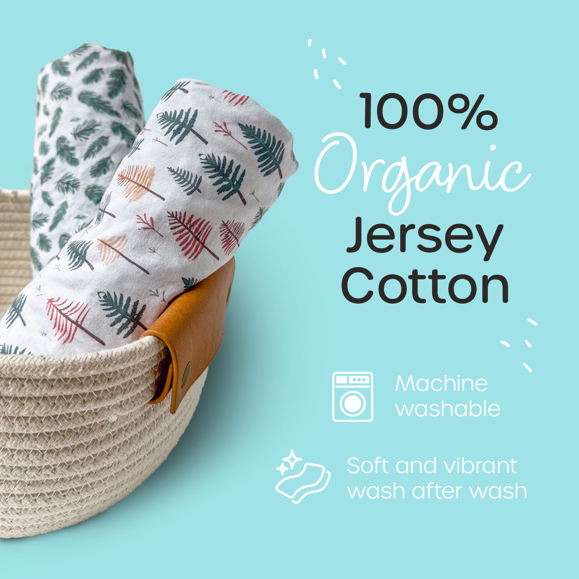 Rolled, beautifully patterned travel crib sheets made from 100% organic jersey cotton - soft, vibrant and machine washable.