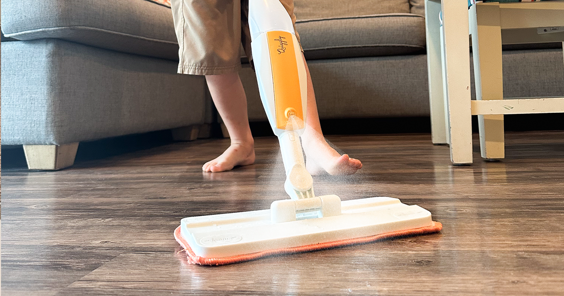 Young child using a Montessori-style cleaning toy in action
