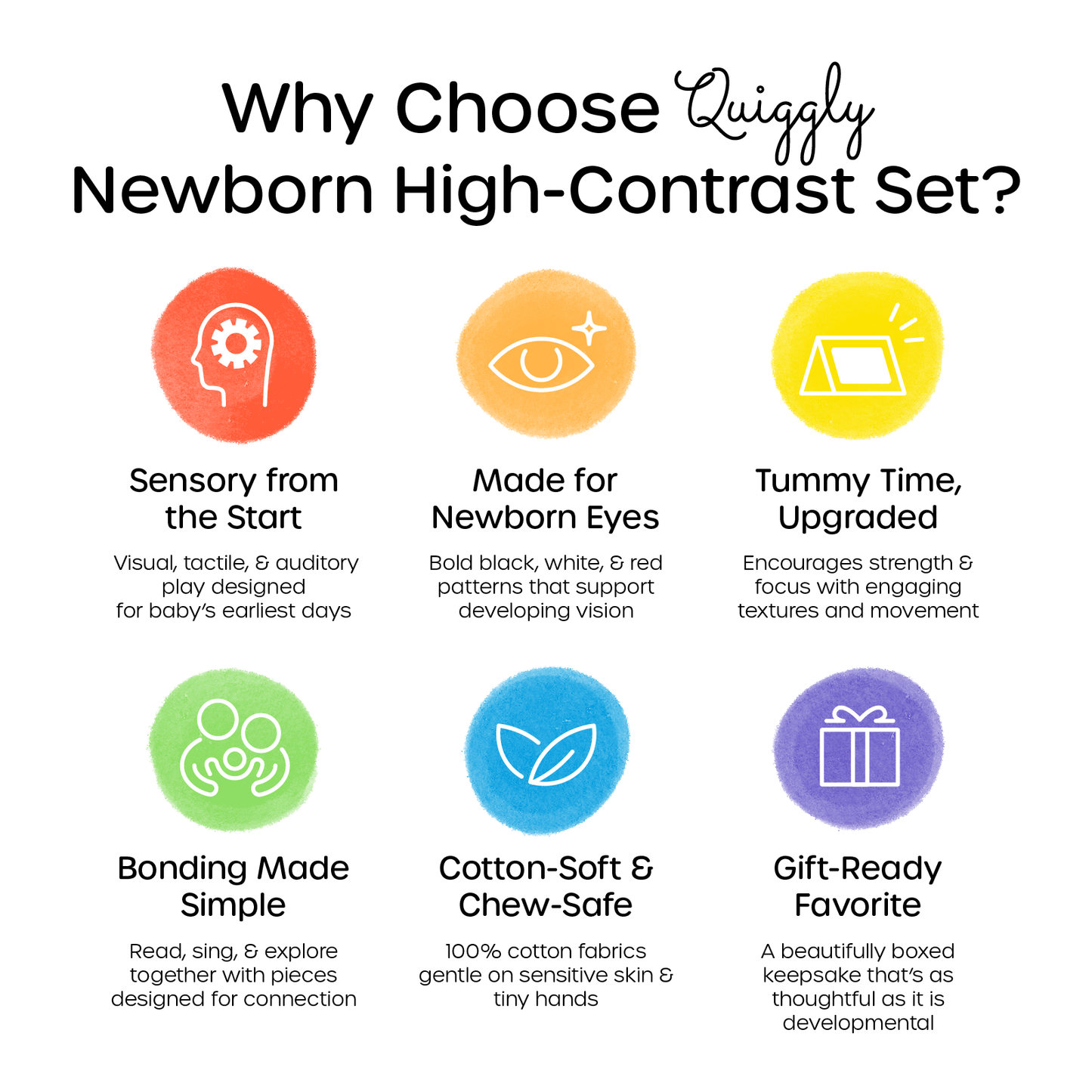 Quiggly High-Contrast Newborn Toy Set for sensory stimulation and early developmental play