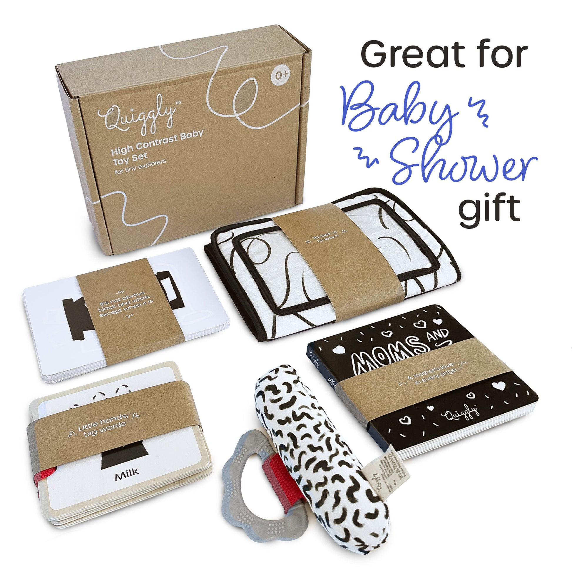 Beautifully packaged newborn toy set, ideal for baby shower gifts or newborn essentials