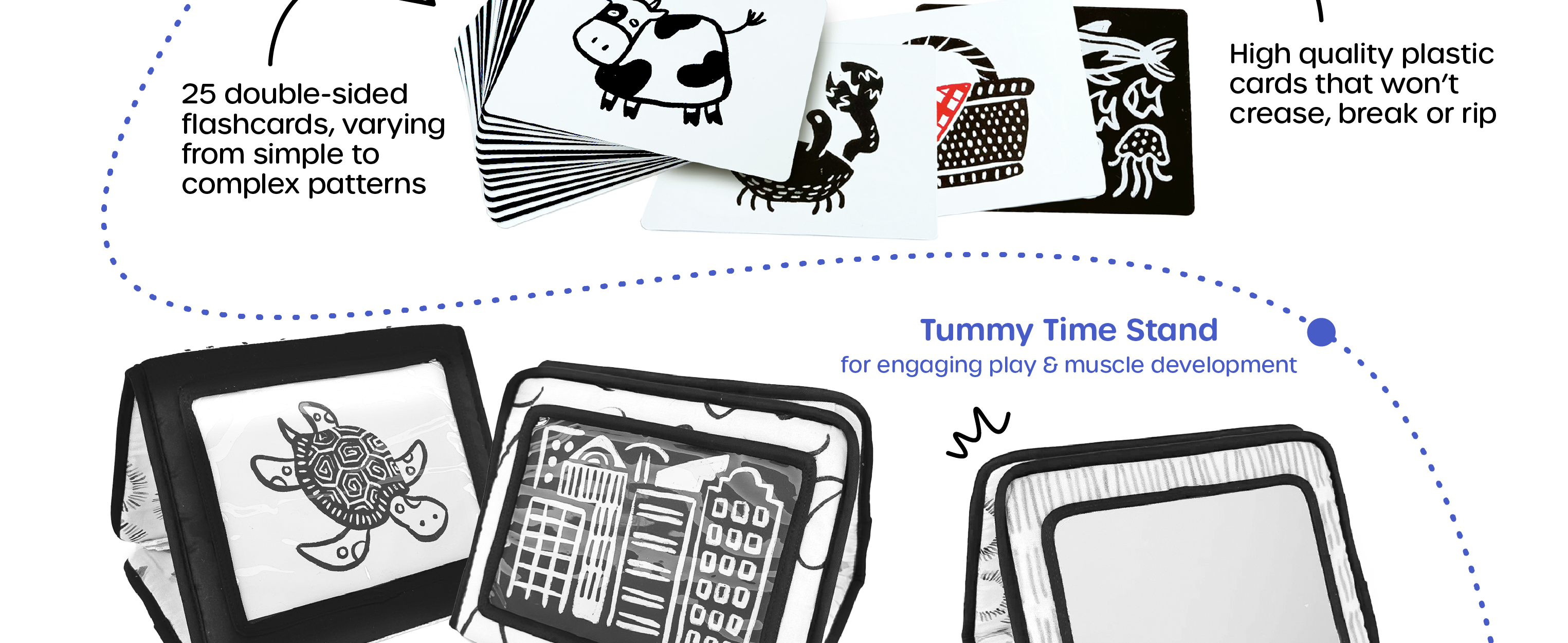 Includes 25 double-sided black, white and red flashcards to boost cognitive growth