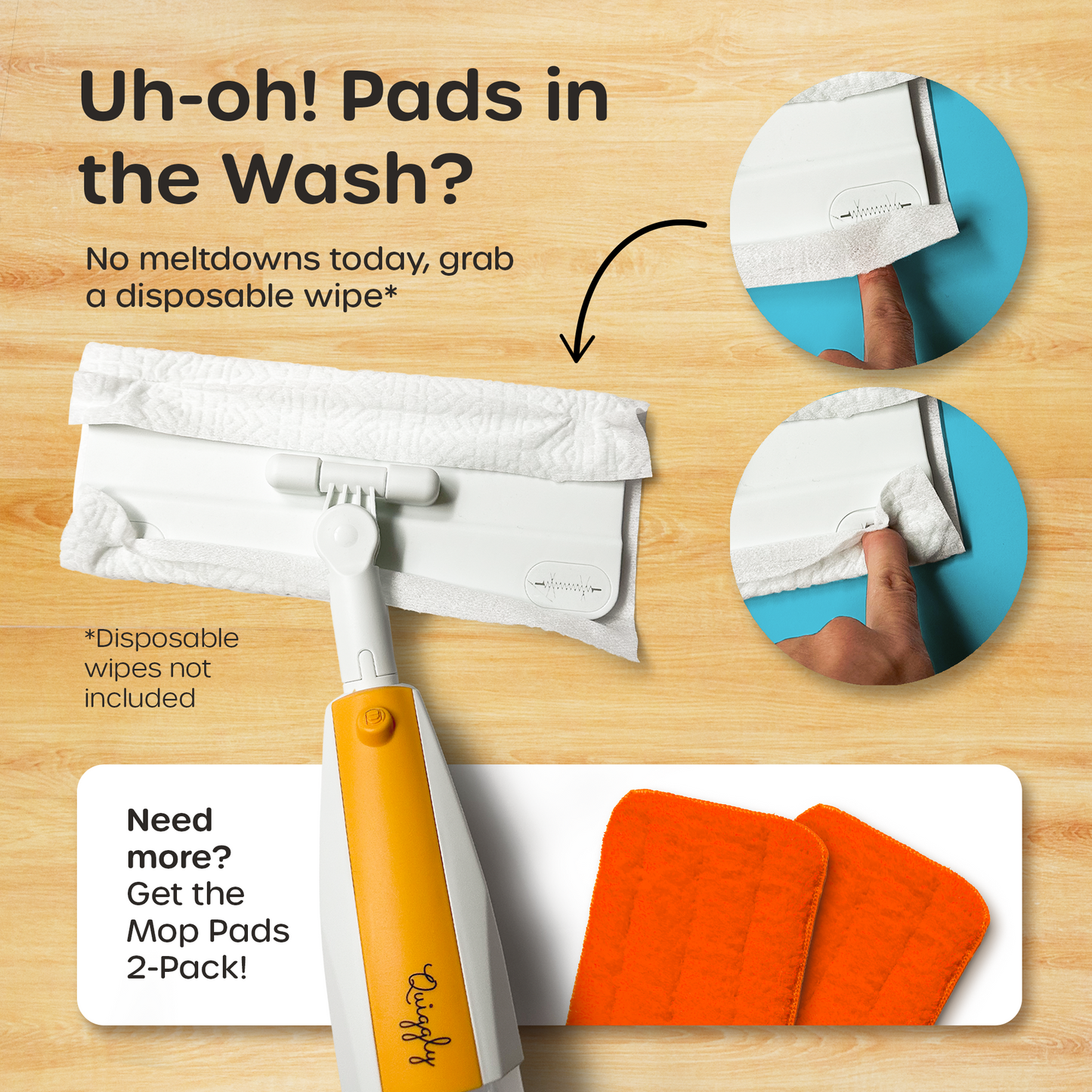 Kid cleaning tool that can be used with either disposable wipes or extra mop pads during laundry day