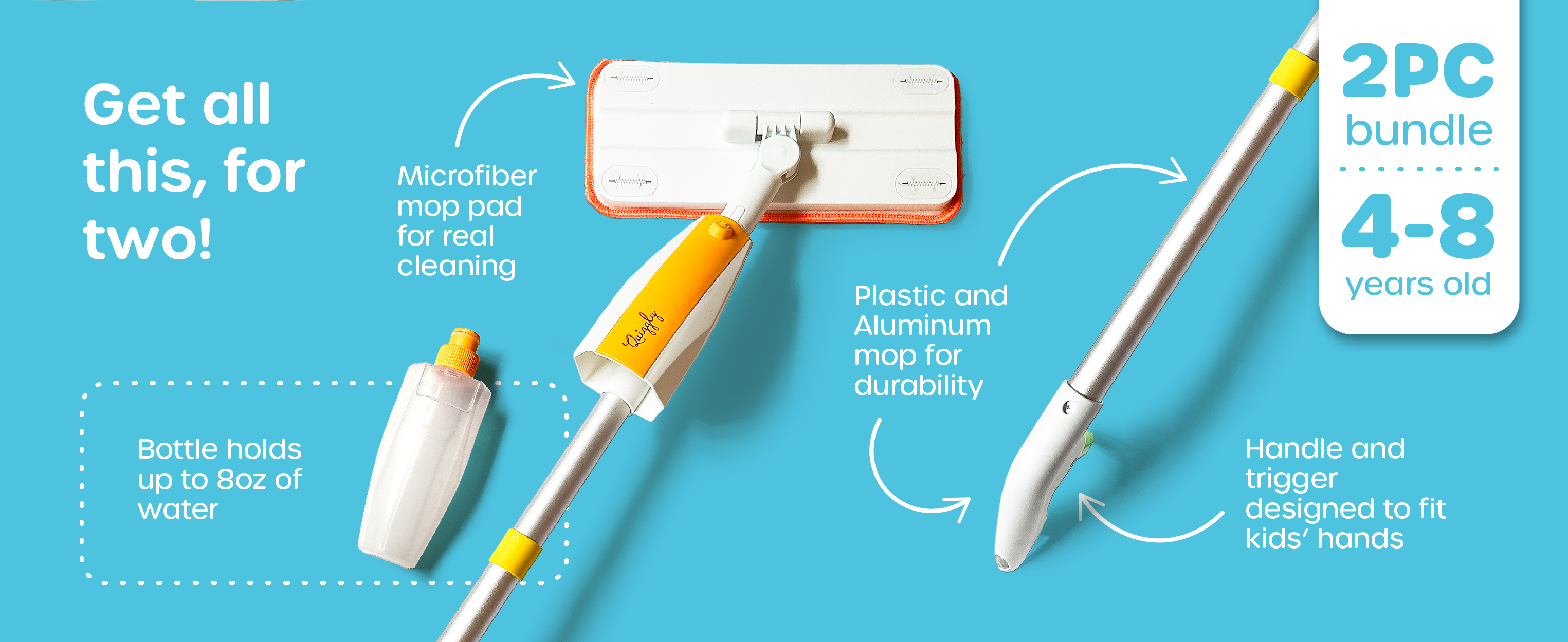 2-pack kid spray mops for ages 4–8, durable premium materials for long-lasting fun and real cleaning