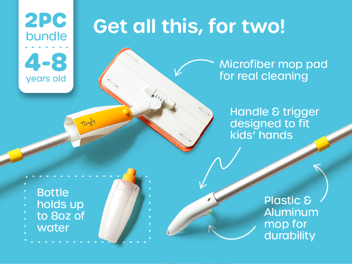 2-pack kid spray mops for ages 4–8, durable premium materials for long-lasting fun and real cleaning
