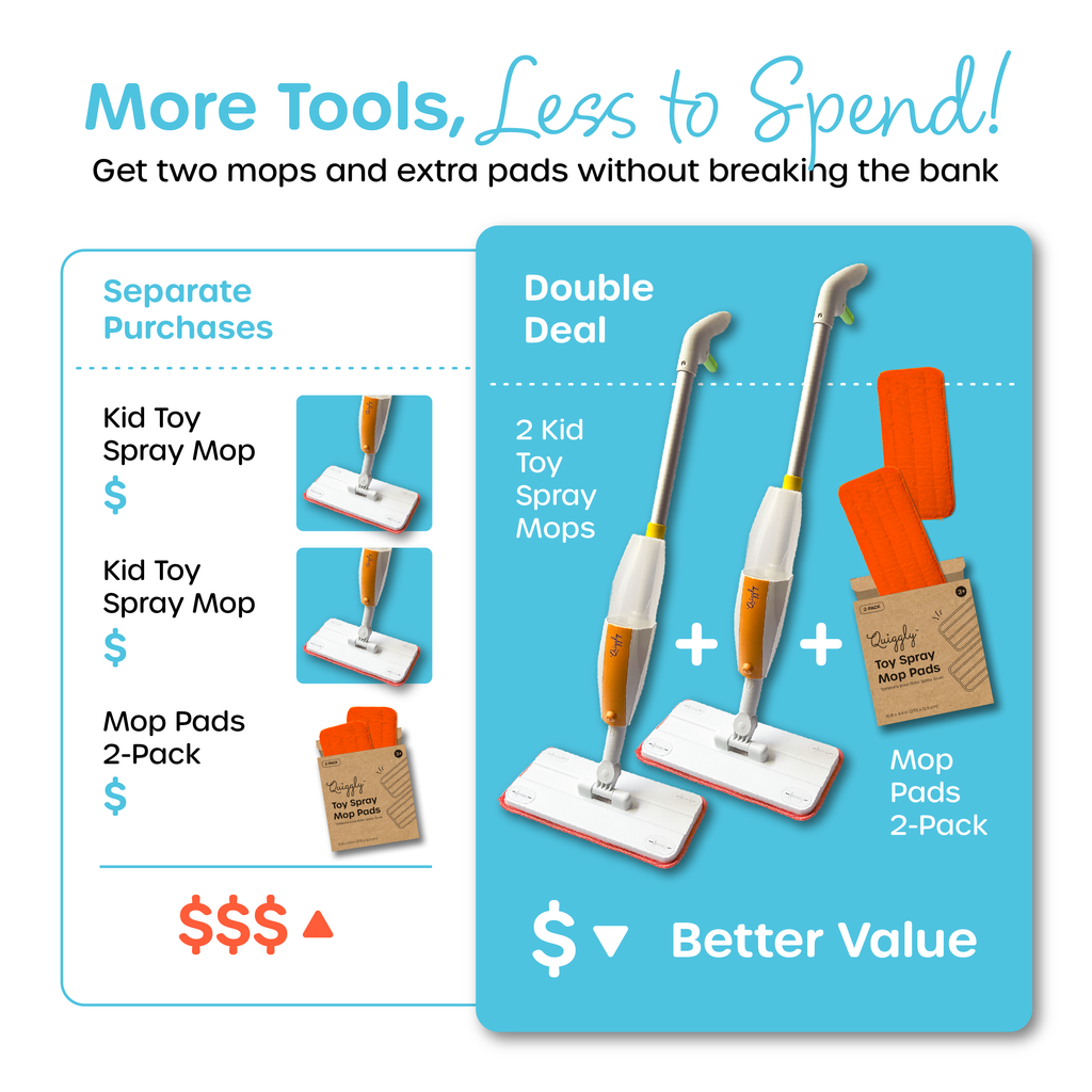 Kids spray mop value comparison: individual items vs. complete 2-mop and extra pads bundle for better value