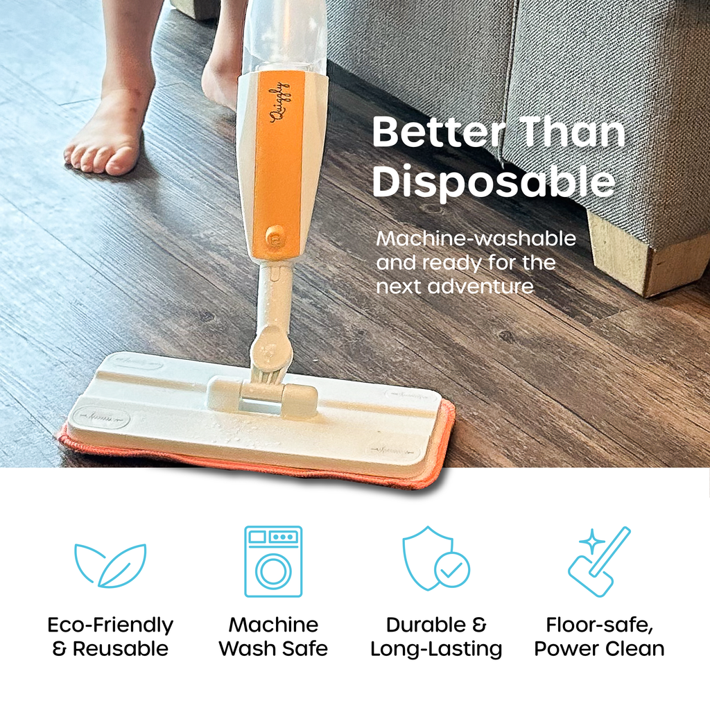 Kids' pretend-play mop pad featuring soft, washable microfiber for safe indoor cleaning play