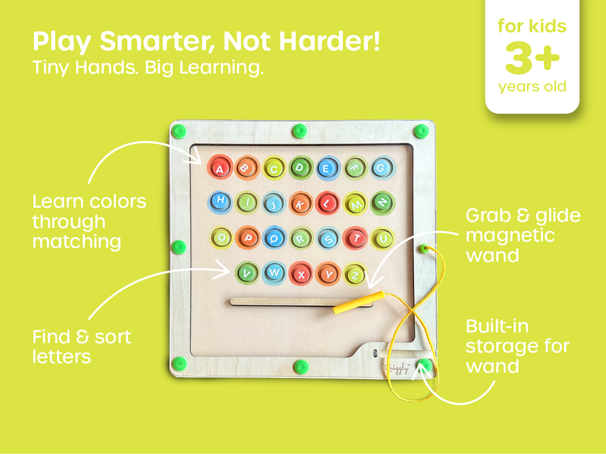 Wooden magnetic maze board for kids 3+, teaches colors, letters, and sorting skills
