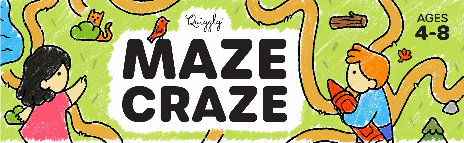 Quiggly Maze Craze is a coloring maze book for kids ages 4–8, perfect for screen-free fun