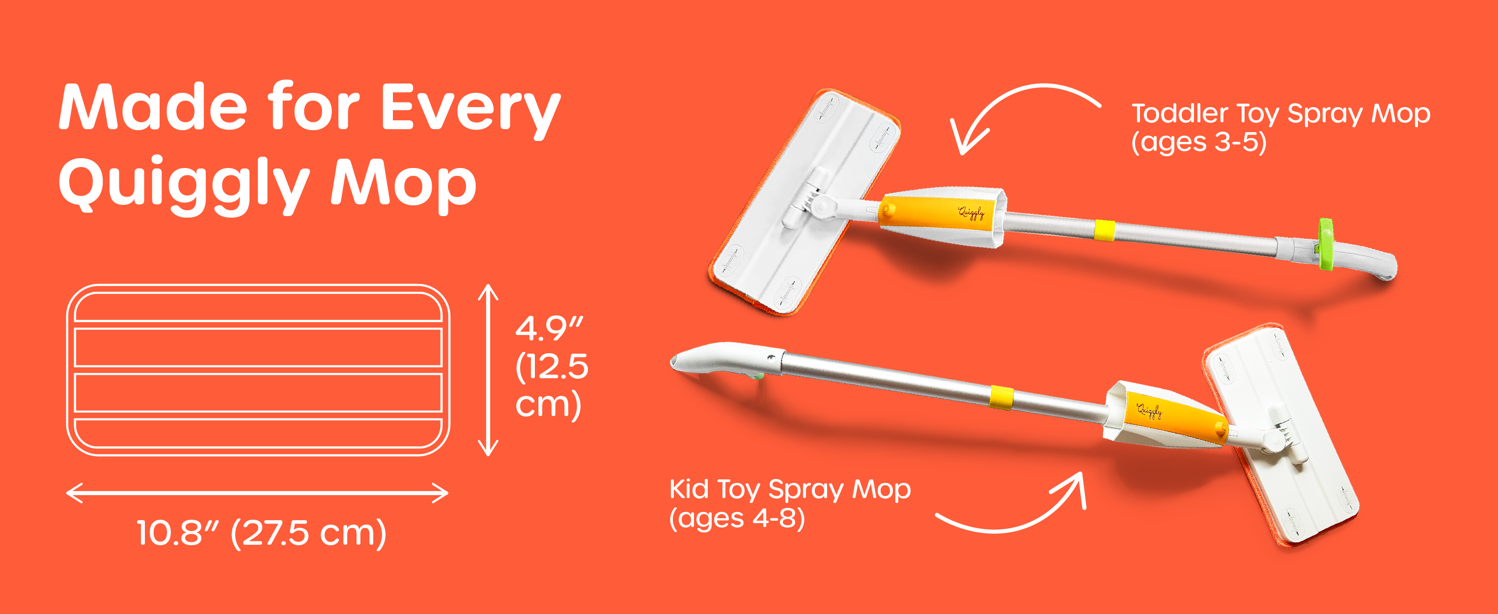 Quiggly mop pad pack designed to fit all Quiggly mops, sized 12.5cm x 27.5cm