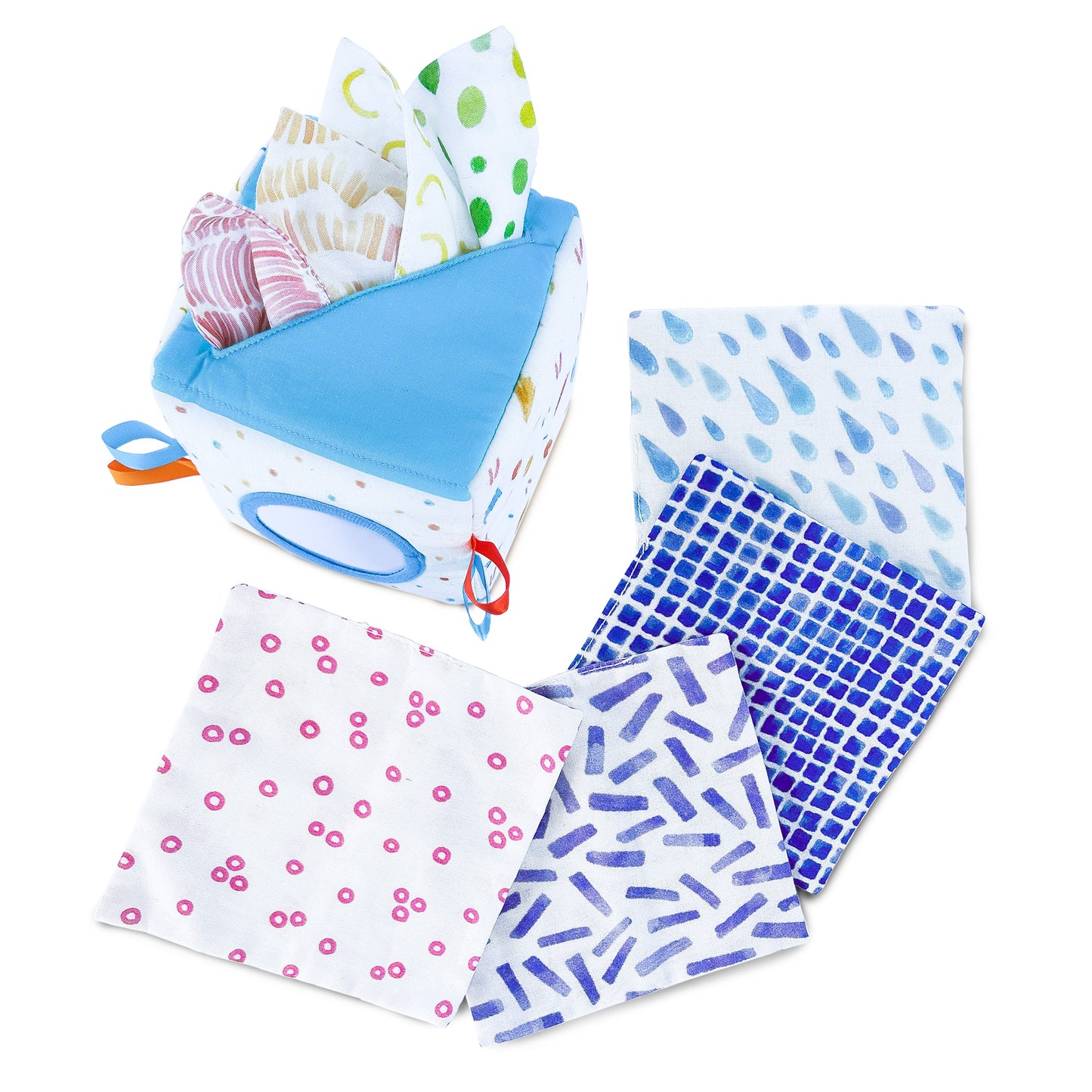 Soft Fabric Tissue Box Baby Toy on flatlay