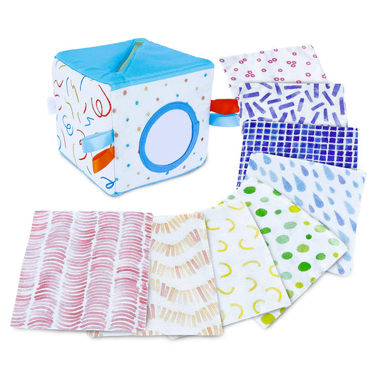 Soft Fabric Tissue Box Baby Toy featuring 8 tissue cloths