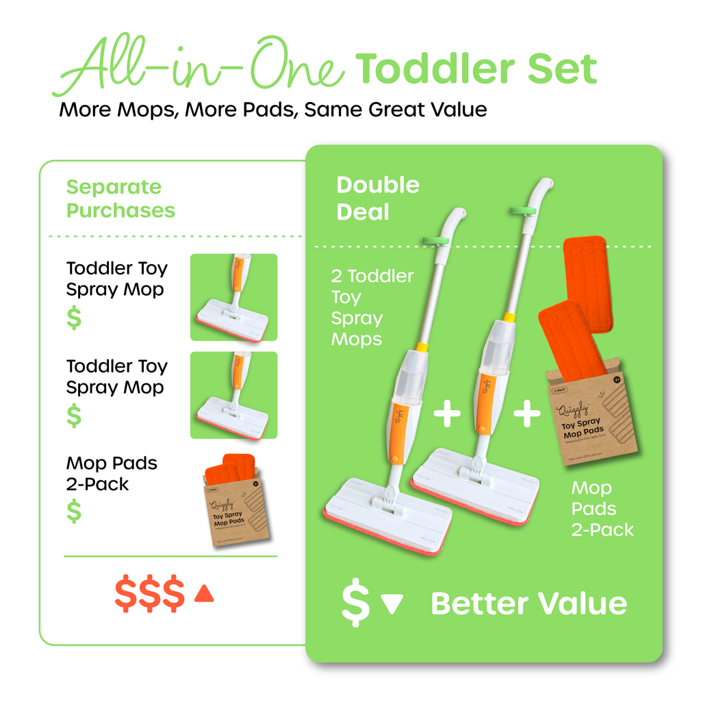 Toddler spray mop value comparison: individual items vs. complete 2-mop and extra pads bundle for better value