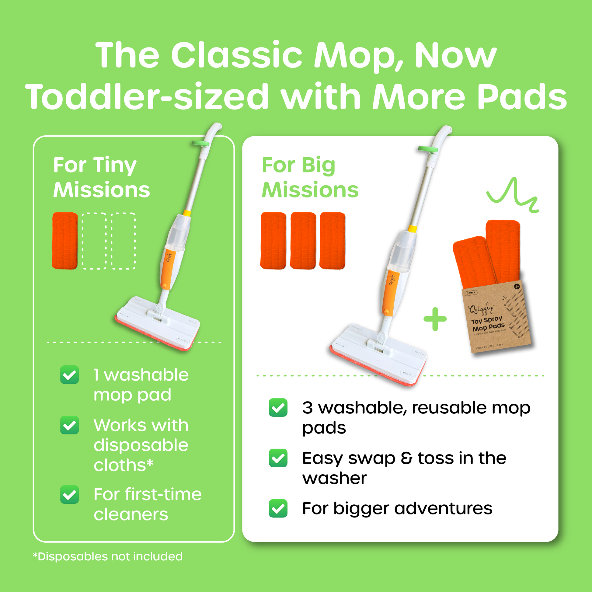 Comparison guide to help you choose between a single mop and the mop + extra pads bundle for extended playtime