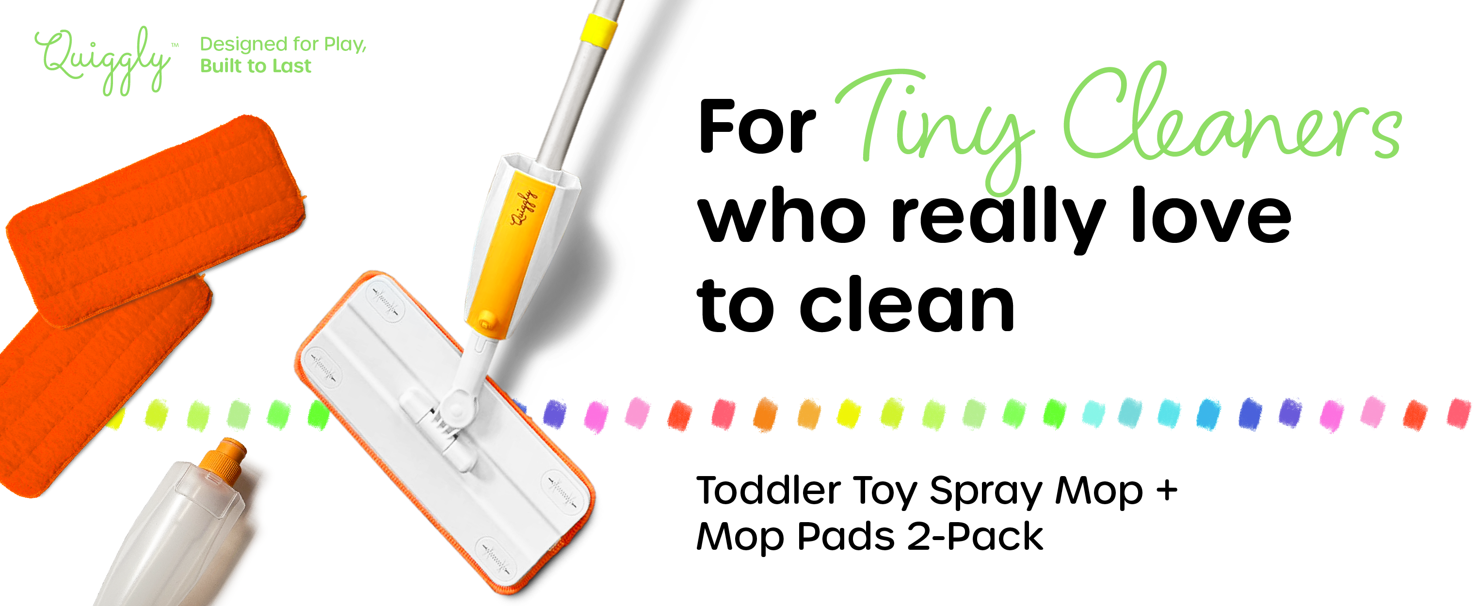 Toy spray mop for toddlers with 2-pack mop pads offering longer pretend-play sessions