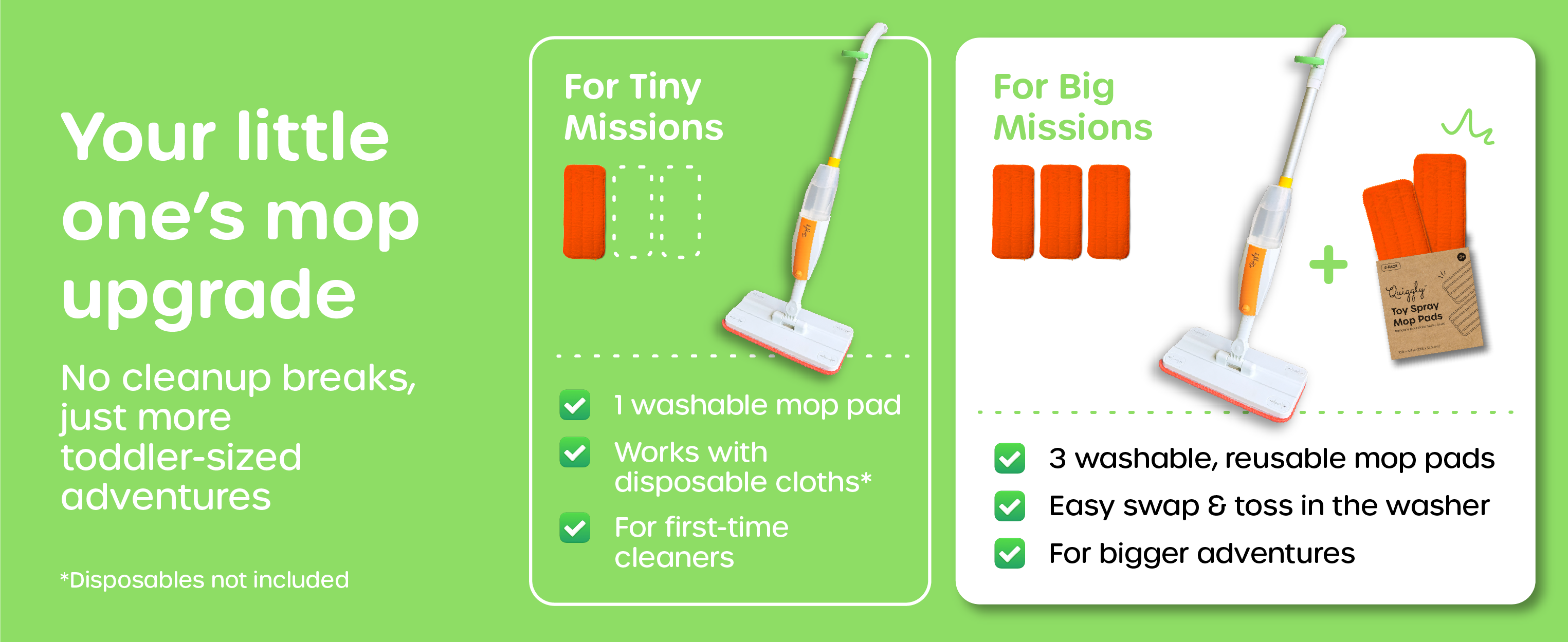 Toddler spray mop comparison: one mop vs. complete mop and pad bundle for longer playtime