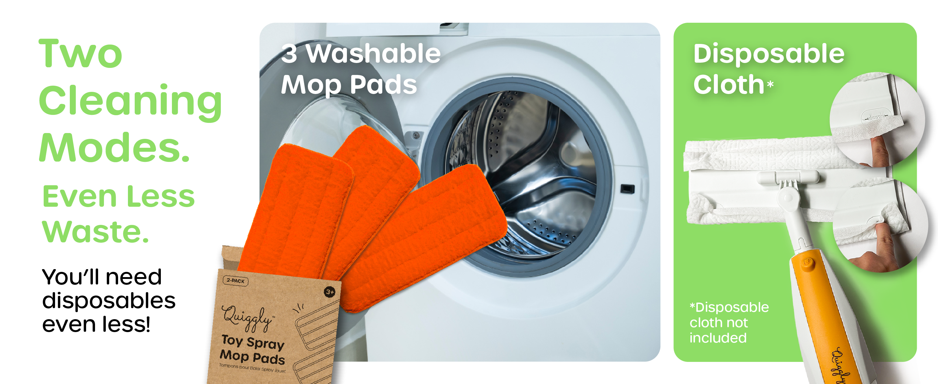Toddler’s toy mop featuring durable, machine-washable microfiber pads that minimize disposable waste