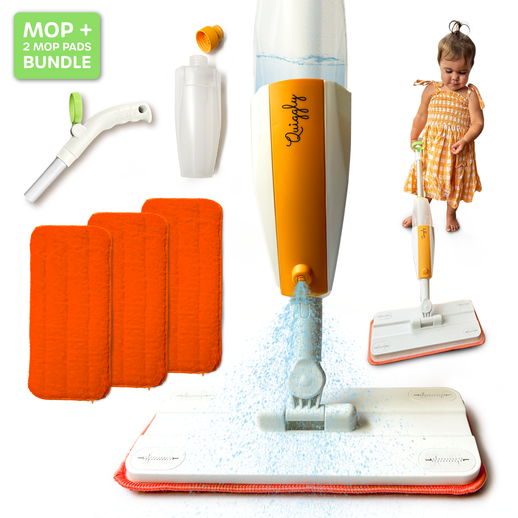 Quiggly Toddler Toy Spray Mop - Mop + Extra Pads Bundle