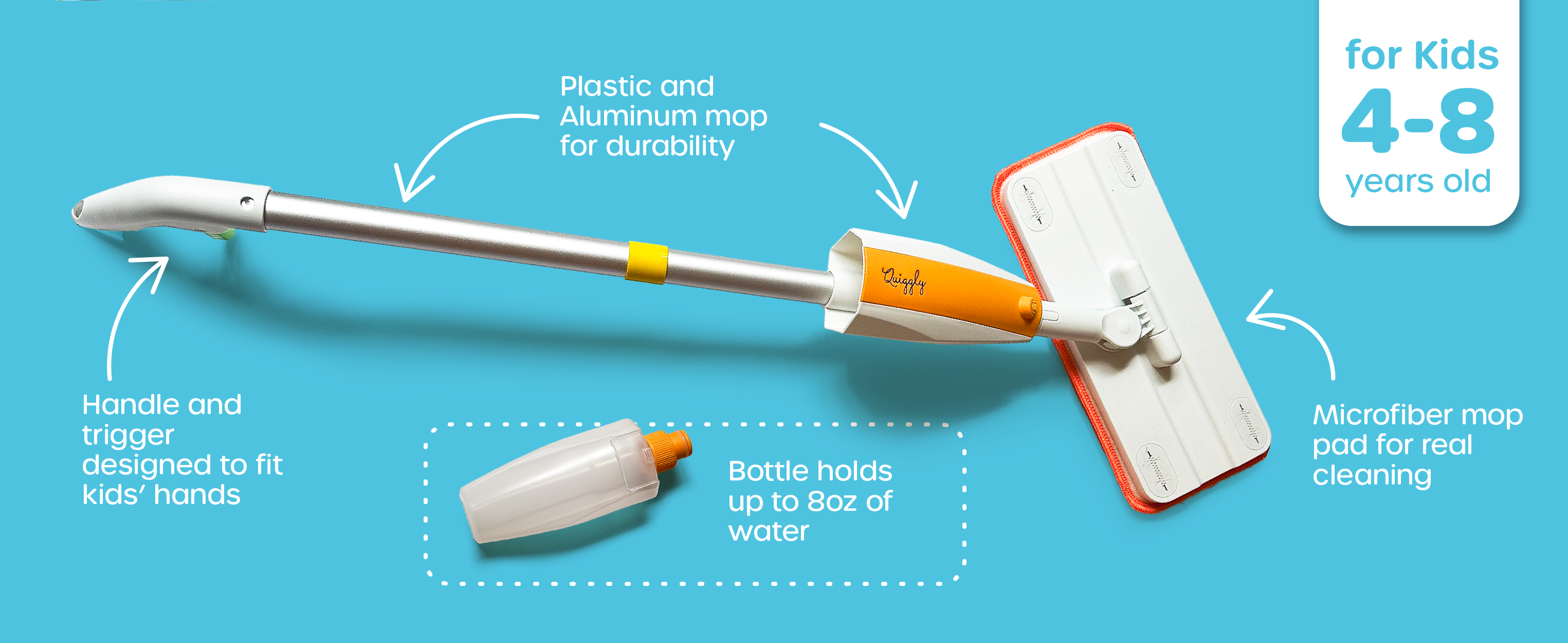 Toy spray mop for toddlers aged 4-8 is made of premium materials that are built to last