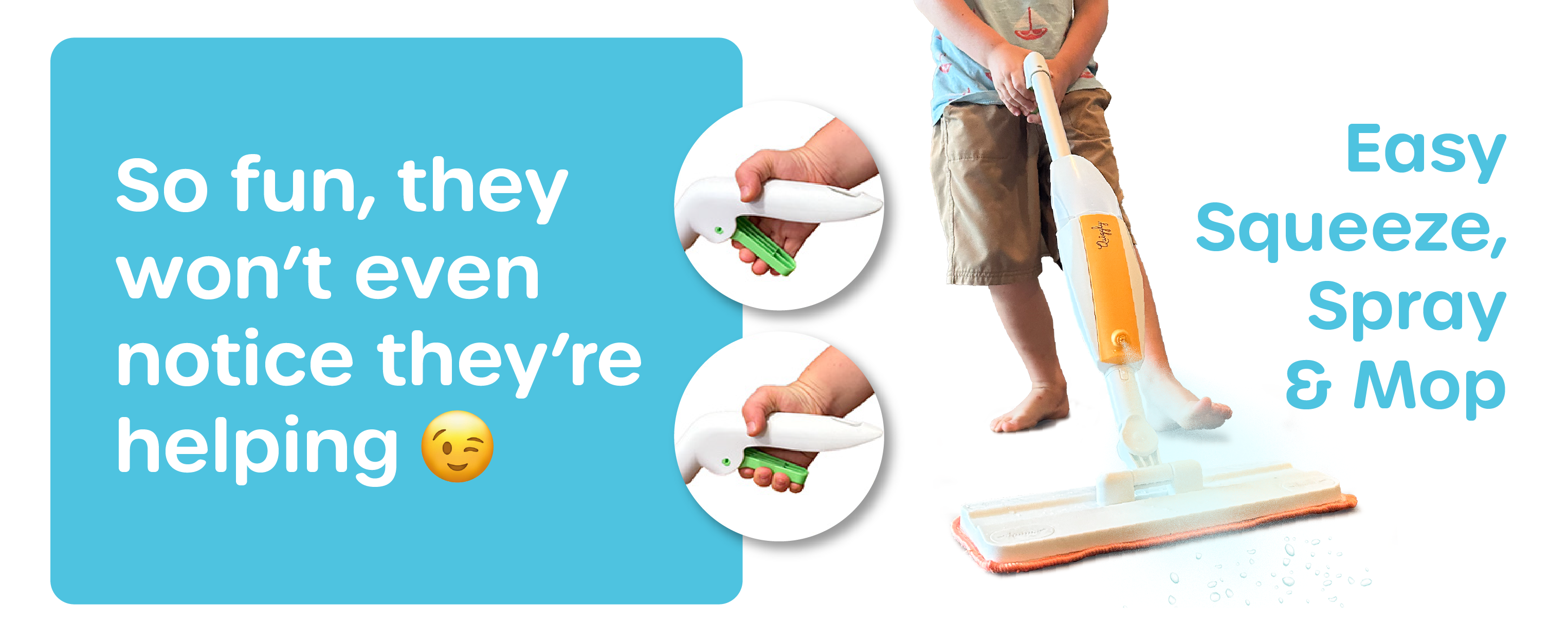 This easy squeeze and spray kids mop is so fun they won't notice they are helping