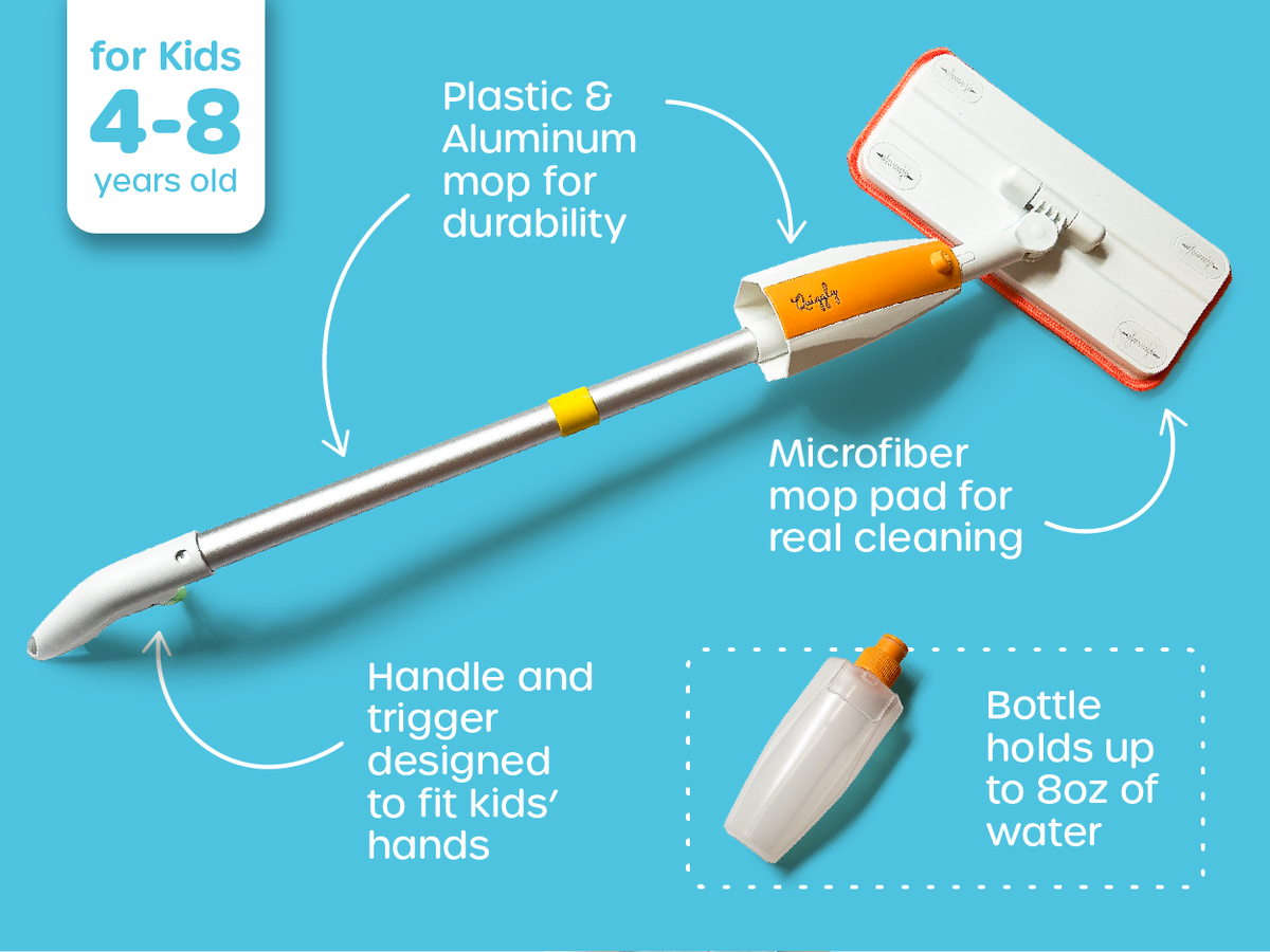 Toy spray mop for toddlers aged 4-8 is made of premium materials that are built to last