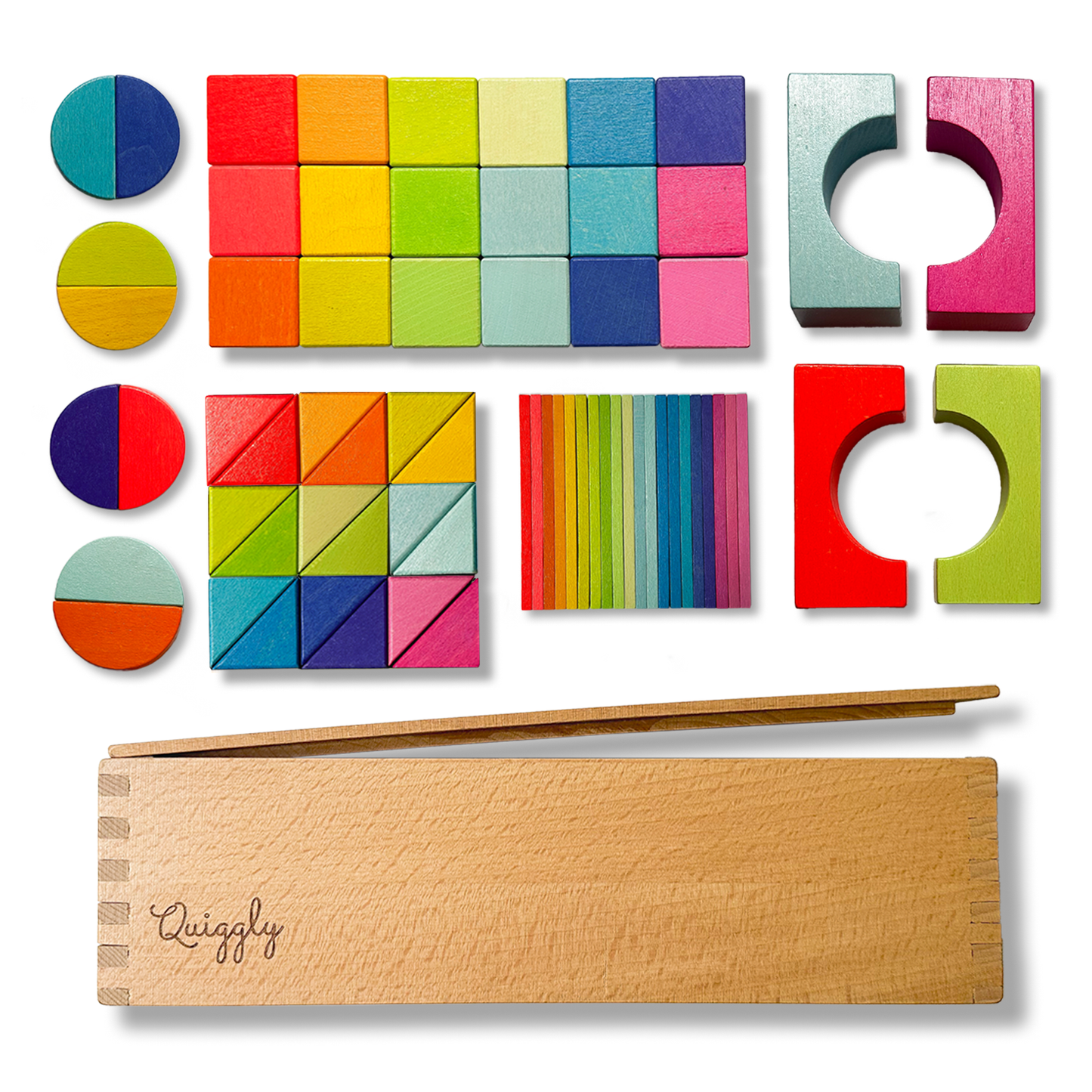 Wooden Rainbow Building Blocks Set on flatlay