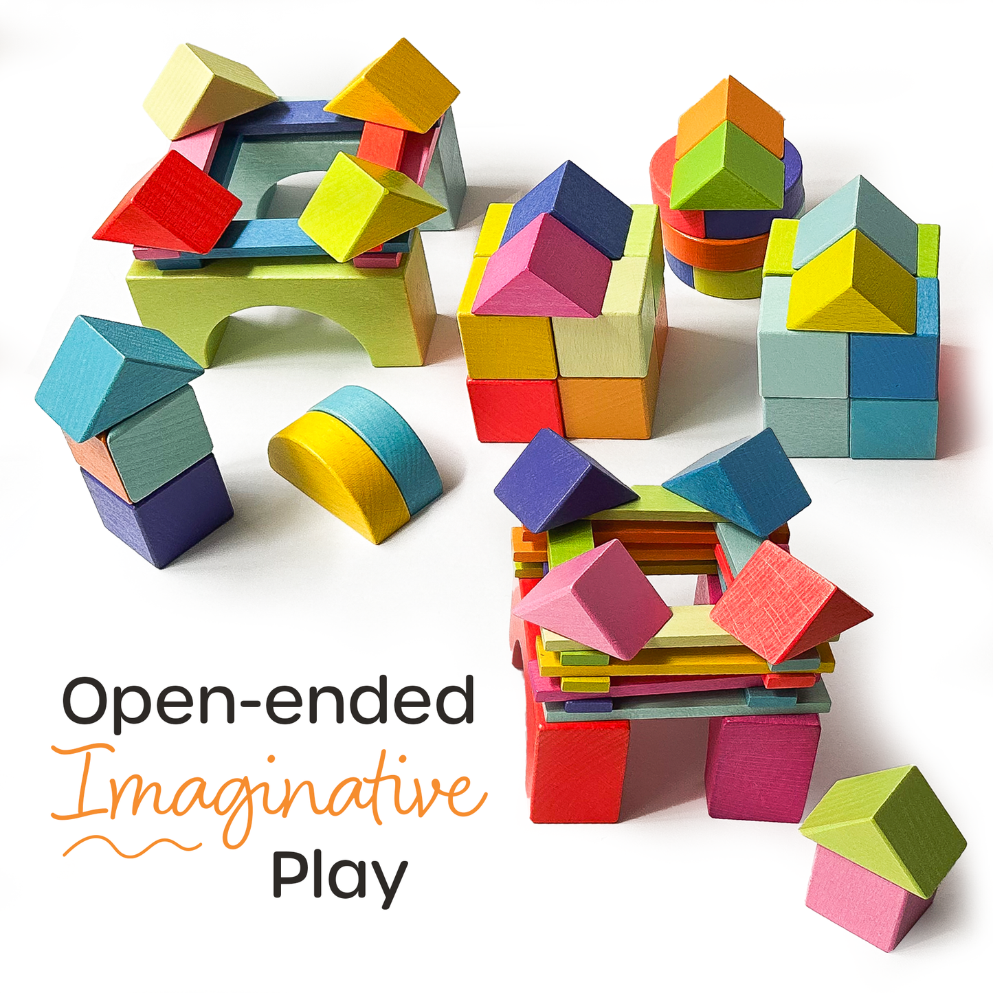 Colorful wooden block set perfect for imaginative play and structure building for toddlers and kids