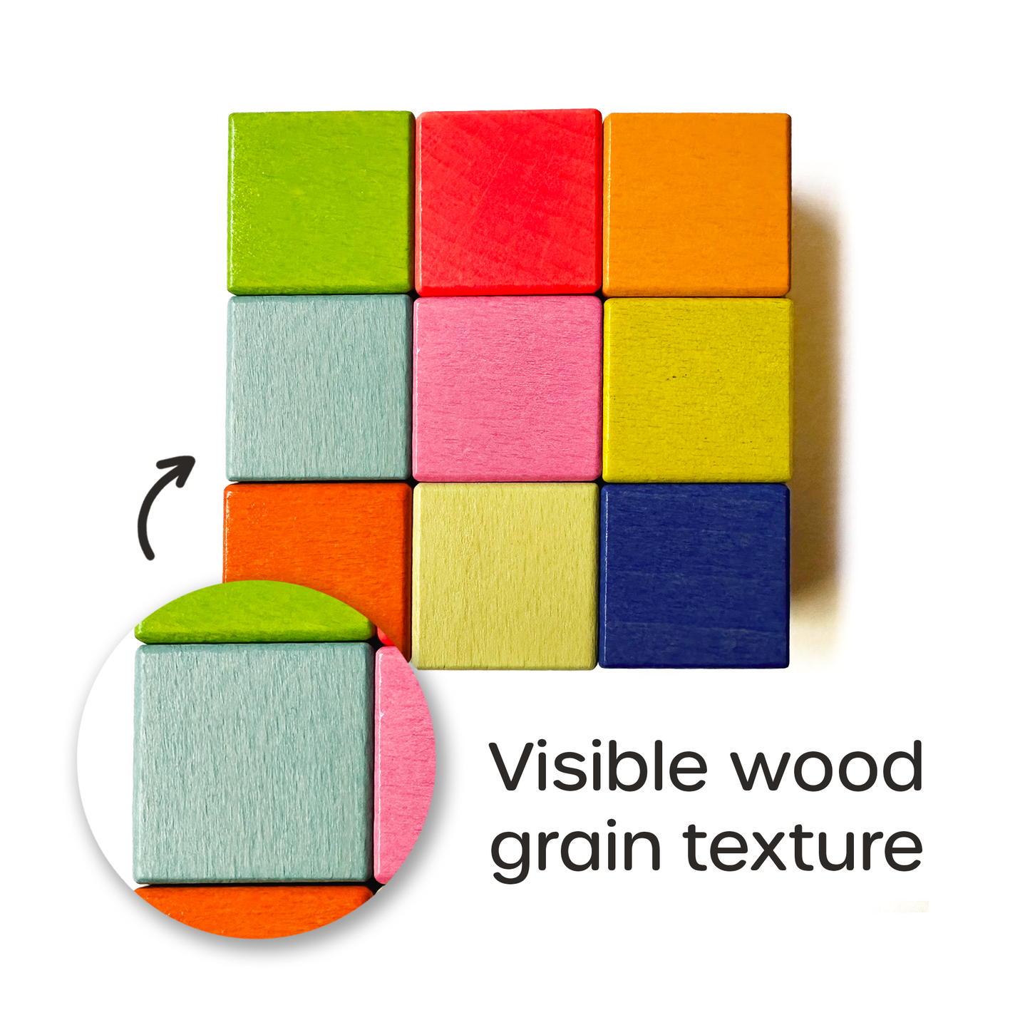 Wooden building blocks with visible natural grain texture for sensory-rich play