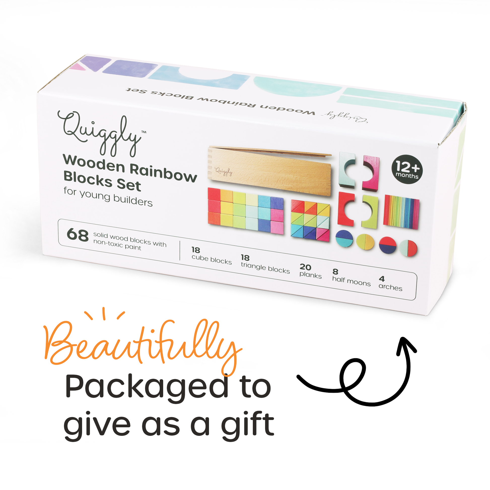 Beautifully packaged wooden blocks set, ideal as a creative and educational gift