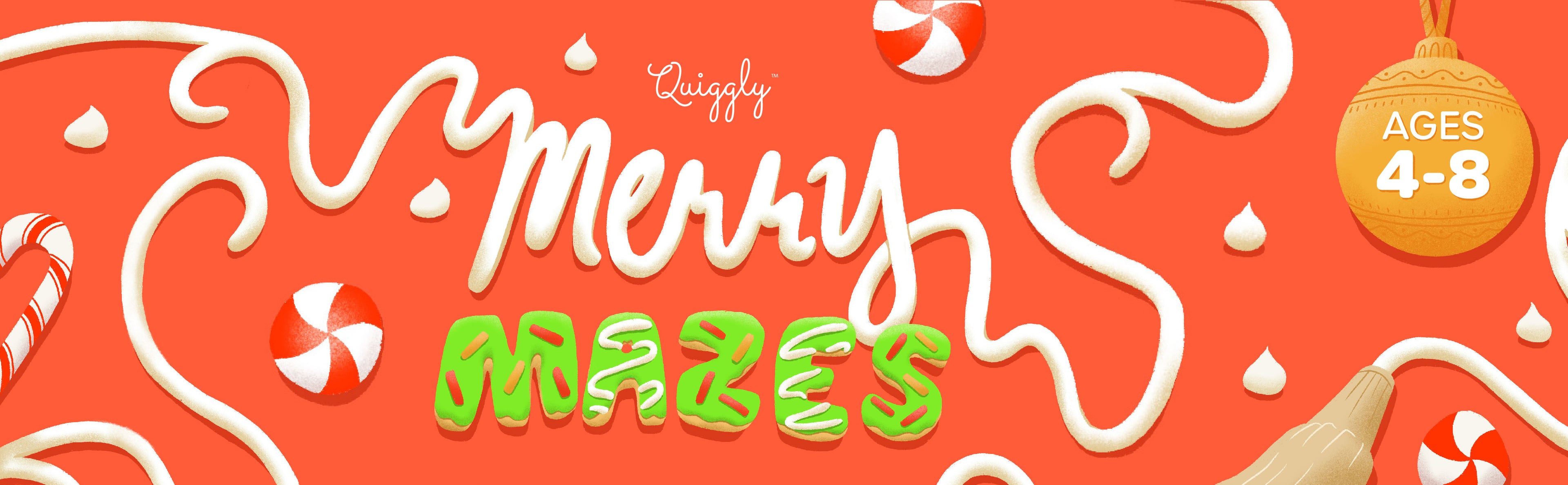 Quiggly Merry Mazes is a Christmas-themed maze and coloring book for kids ages 4–8