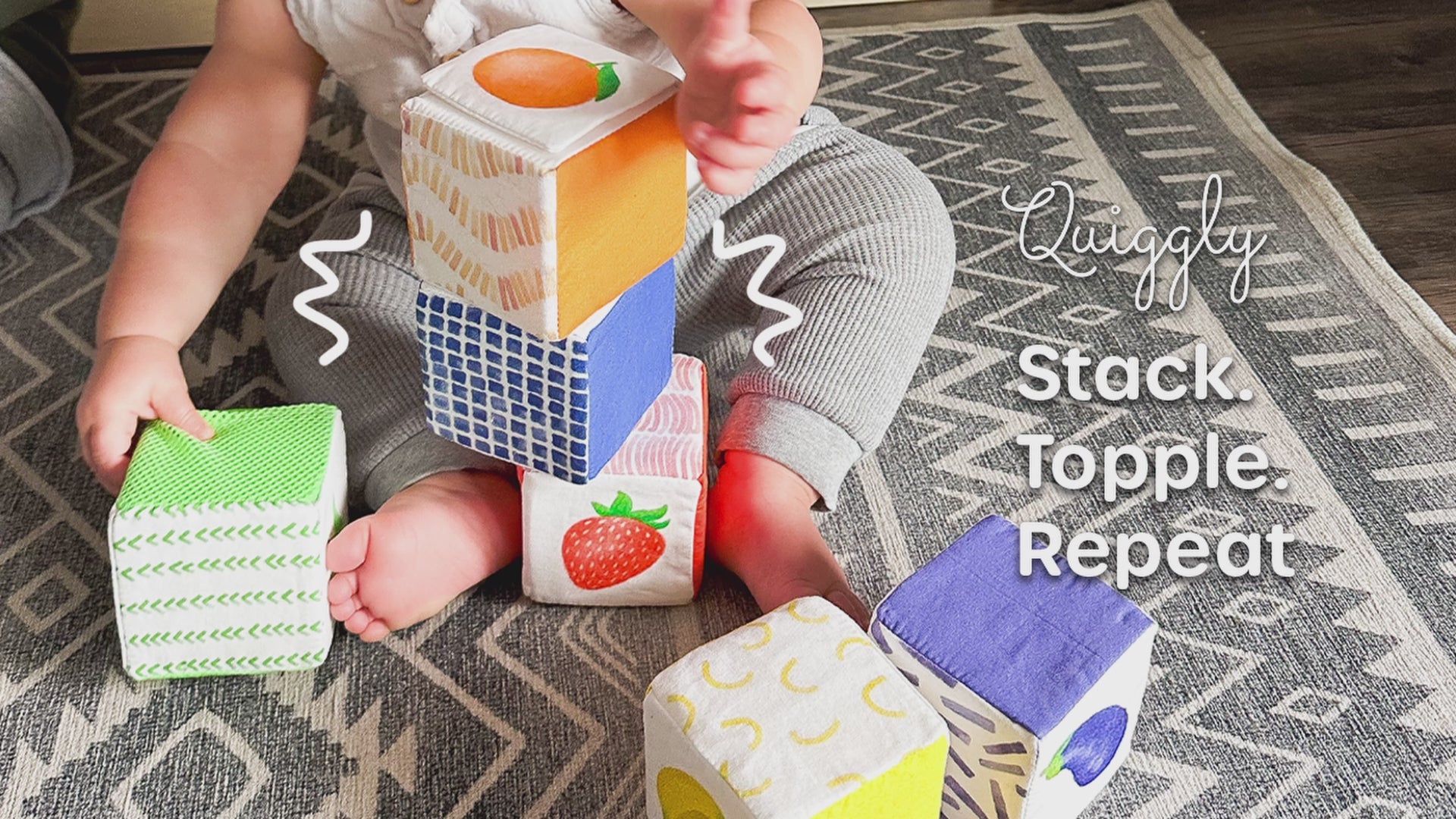 A video showcase of each soft fabric blocks in the multi-sensory play set