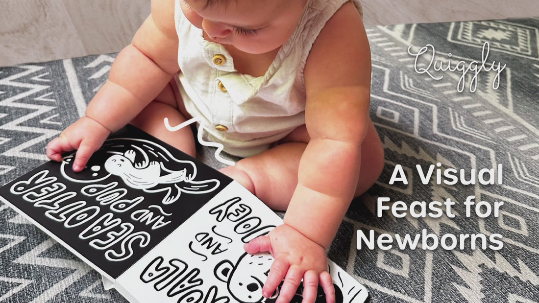 Unboxing 5-in-1 high contrast baby toy set with black & white flashcards, tummy time stand, board books, and cotton rattle